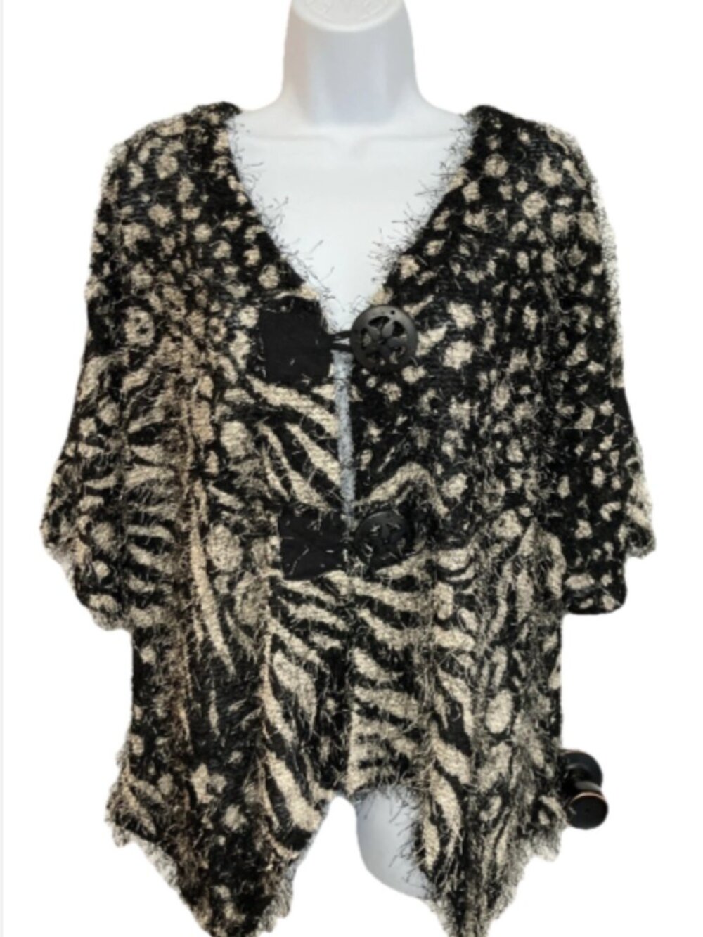 Mirror Image Ladies XL Dual Color V Neck Short Sleeve Asymmetrical Cardigan